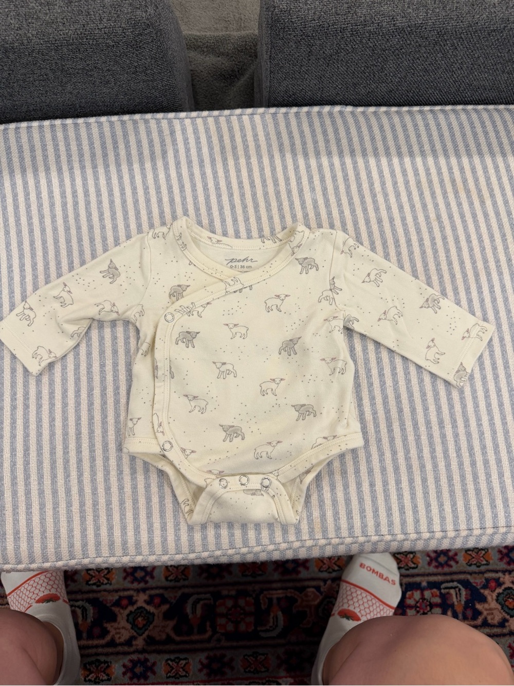 Pehr, Long-Sleeve Kimono Baby One-Piece Bodysuit with Lamb Print
